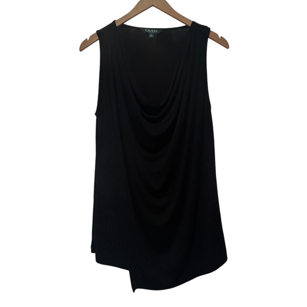 Ralph Lauren Cowl Neck Top Medium Black Draped Sleeveless Minimalist Layering